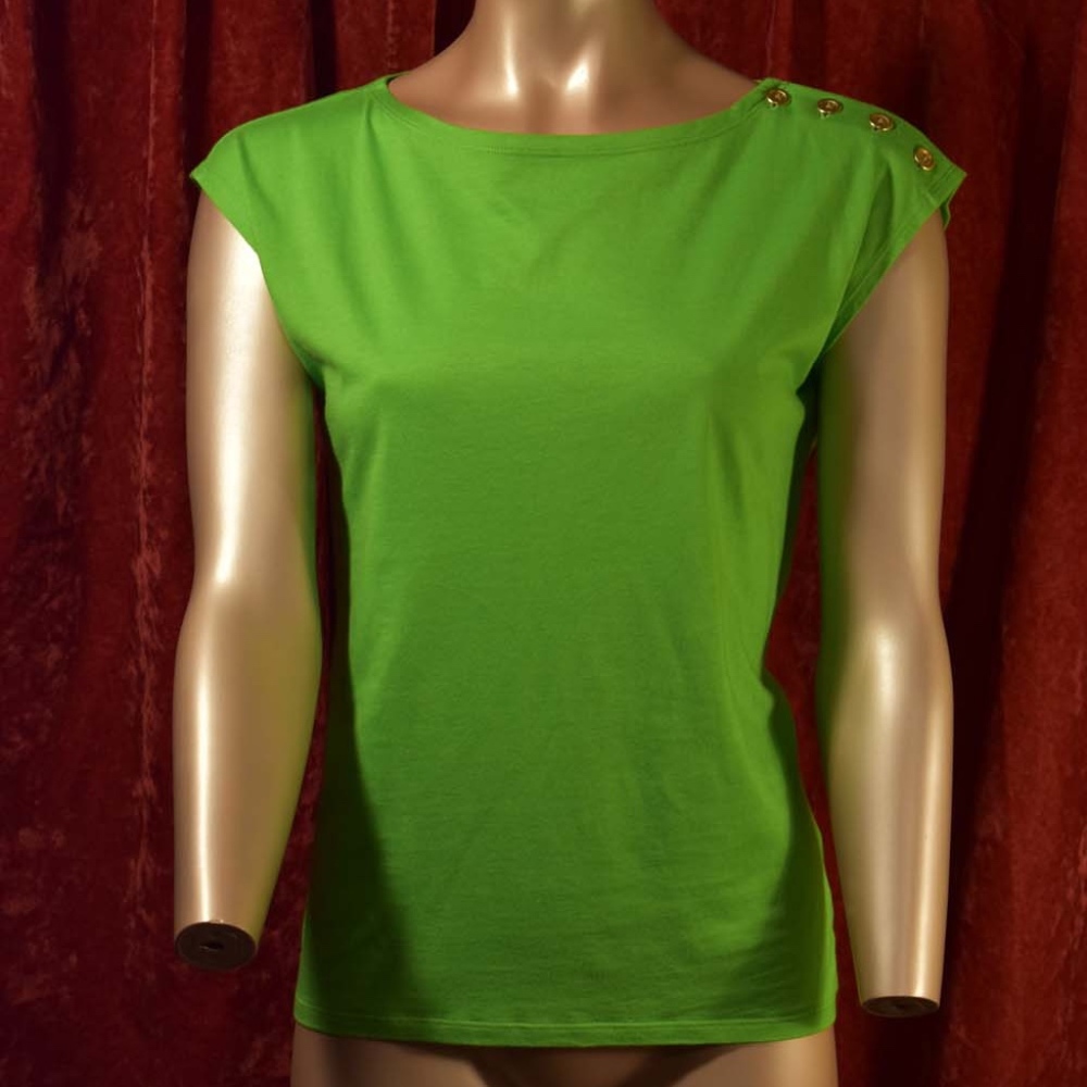 Talbots Petites: Green Top with Gold Tone Buttons